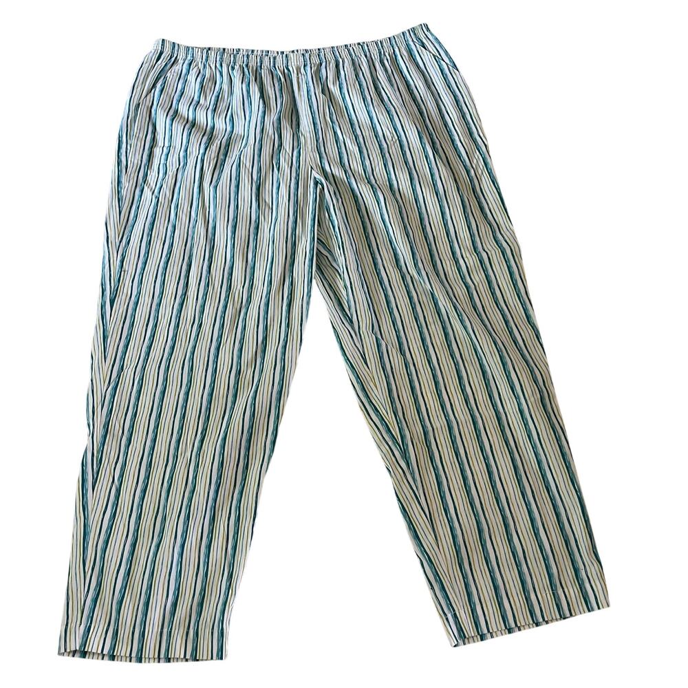 Blue Striped High Rise Cotton Stretch Pant Plus Size 26 W